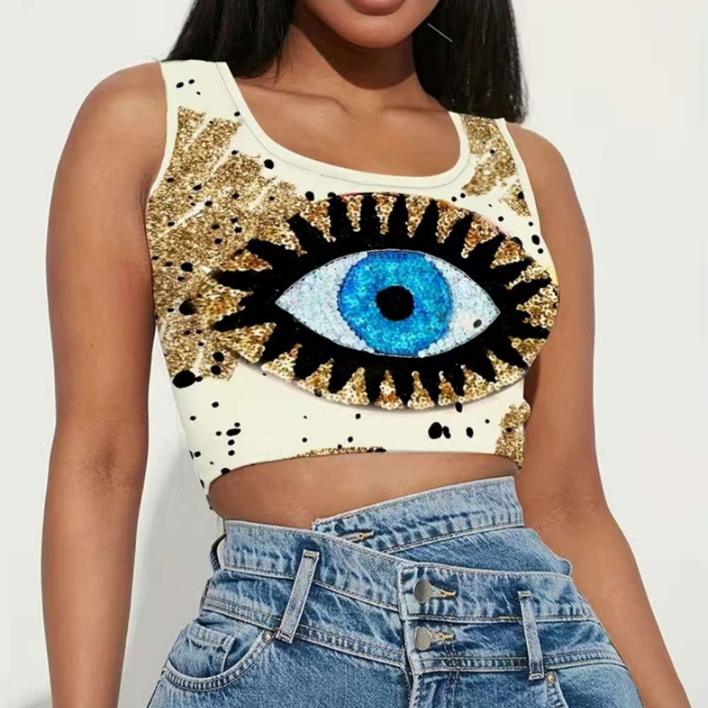 NWT-EVIL EYE Print Crop Tank Top! - Picture 1 of 6